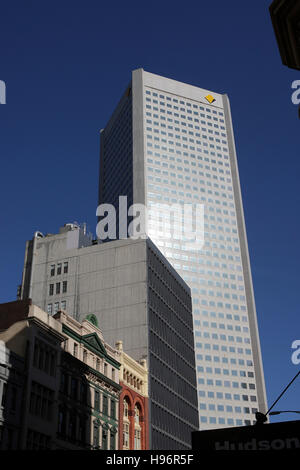 Commonwealth Bank skyscraper with logo, HQ, Headquarters, Melbourne City, Victoria, Australia Stock Photo