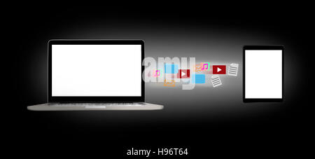 haring and transferring files between devices Stock Photo