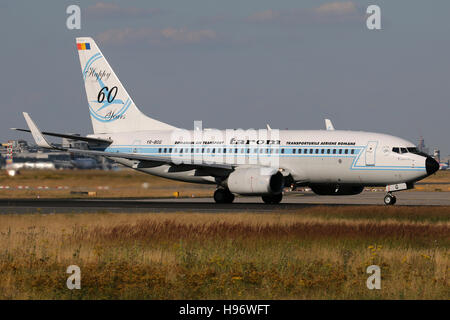 Frankfurt, Germany - July 18, 2016: Tarom, Boeing 737 at Frankfurt Airport Stock Photo