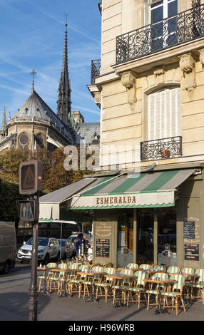 Paris, France-November 06, 2016 : The famous cafe Esmeralda  located near Notre Dame cathedral in Paris, France. Stock Photo