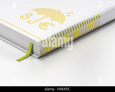 Privacy concept: closed book, Money And Umbrella on white background Stock Photo