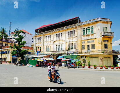 french colonial old town street buildings in phnom penh city cambodia Stock Photo