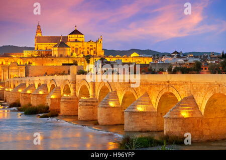 Spain - Roman Bridge and Cordoba Mosque, Andalusia, Cordoba Stock Photo