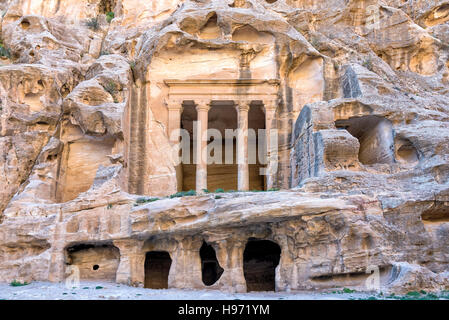 The triclinium at Little Petra, Jordan. Little Petra is an archaeological site located north of Petra Stock Photo