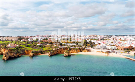 Aerial from the city Lagos in the Algarve in Portugal Stock Photo