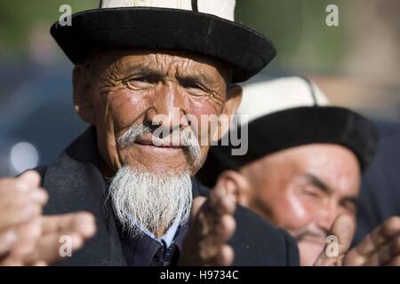 Kyrgyz men wearing traditional costume Bishkek, Kyrgyzstan. Stock Photo