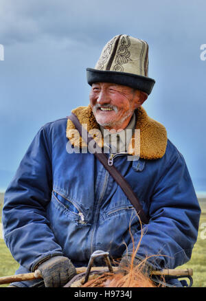 Kyrgyz man wearing traditional costume Bishkek, Kyrgyzstan. Stock Photo