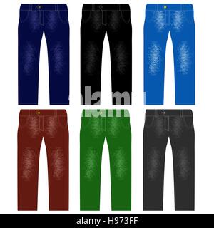 Set of Colored Jeans. Fashionable Modern Denim Stock Vector
