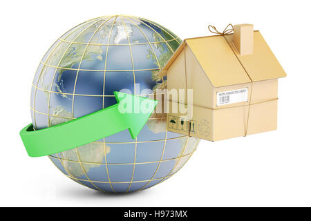 International household moving services, worldwide concept. 3D rendering isolated on white background Stock Photo