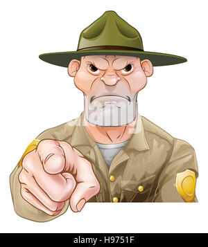 Park ranger or forest ranger cartoon character pointing Stock Photo