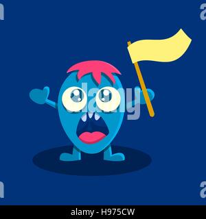 Funny cute monster drawing. Screaming cartoon character. Fantasy scared beast. Vector illustration. Stock Vector