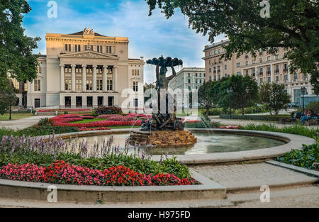 Latvian National Academic Opera and Ballet Theatre house in Riga while beautiful summer sunset light Stock Photo