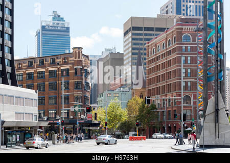 George Street from Railway Square, Central Business District, Sydney, New South Wales, Australia Stock Photo