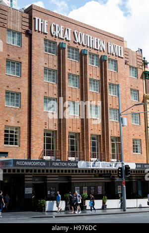 Art Deco frontage of The Great Southern Hotel, George Street, Central Business District, Sydney, New South Wales, Australia Stock Photo
