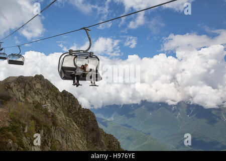 Selfie in the sky. Cableway in Krasnaya Polyana. Sochi.Russia Stock Photo