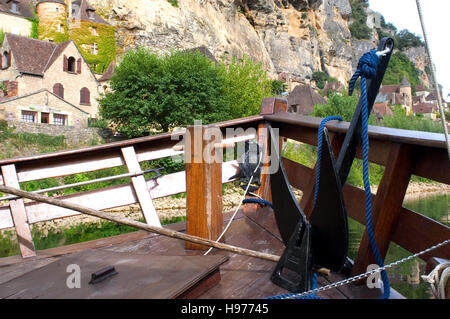 Gabare on the French river of Perigord the Dordogne, traditional boat formerly used for the transport of goods Stock Photo