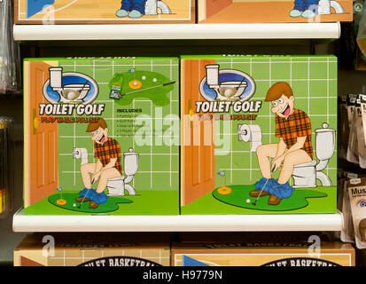 Toilet golf game for sale at It'sugar, a candy by the pound chain store, this one being on Broadway in Greenwich Village. Stock Photo