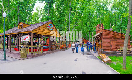 The Western style town in Central Park boasts the Cowboy rodeo and shooting range with fun gifts, Kharkiv, Ukraine Stock Photo