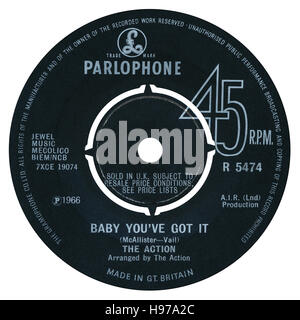 45 RPM 7' UK record label of Baby You've Got It by The Action on the Parlophone label from 1966 Stock Photo