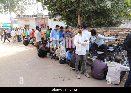 Crowds have been gathering outside banks across India Stock Photo