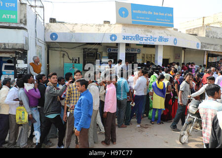 Crowds have been gathering outside banks across India Stock Photo