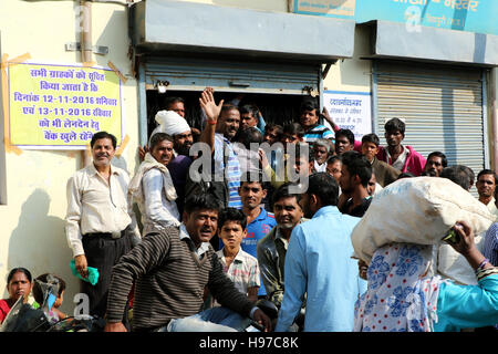 Crowds have been gathering outside banks across India Stock Photo