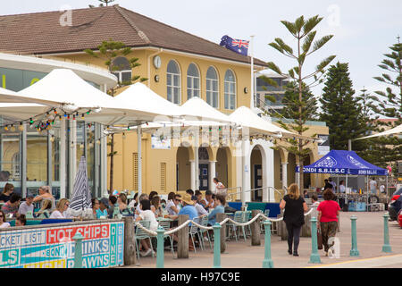 Bondi Beach, bondi cafe and restaurant next to the Bondi surf bathers life saving club,Sydney,Australia Stock Photo