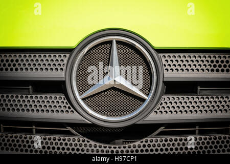 Mercedes-Benz logo closeup edited as a vintage photo with dark edges Stock Photo