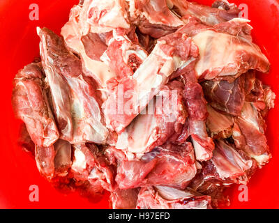 Raw Deer Meat or Venison ribs ready to marinated with special and selected spice. Stock Photo