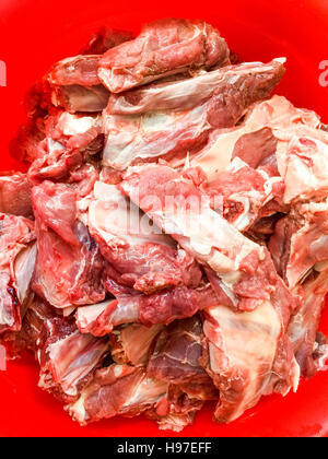 Raw Deer Meat or Venison ribs ready to marinated with special and selected spice. Stock Photo