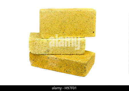 Three special bricks for furnace fireplace isolated on white background Stock Photo