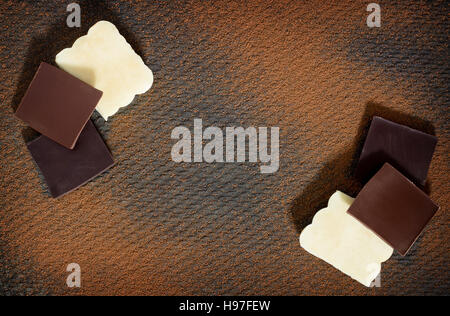 Chocolate bubbles mix, pastries and desserts, a chocolate background. Copy space. Stock Photo