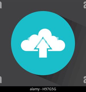 cloud with upload arrow inside blue circle over black background. vector illustration Stock Vector