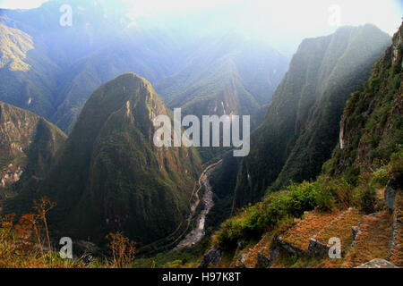 Taking in the beautiful scenery while hiking along the Inca Trail, Peru Stock Photo
