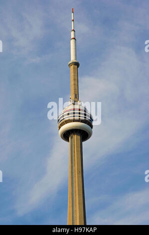 A closeup image of the top part of the CN tower of Toronto. Stock Photo