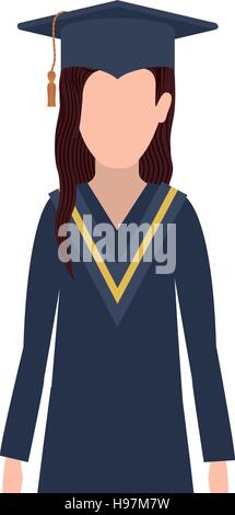 half body woman with graduation outfit and long hair vector illustration Stock Vector