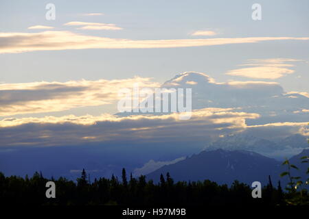 A scenic view of the Denali (Mount McKinley) from the Mt. McKinley Princess Wilderness Lodge, Denali State Park, Alaska Stock Photo