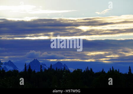 A scenic view of the Denali (Mount McKinley) from the Mt. McKinley Princess Wilderness Lodge, Denali State Park, Alaska Stock Photo