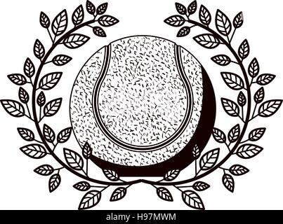 gray scale half crown of olive branch with tennis ball Stock Vector