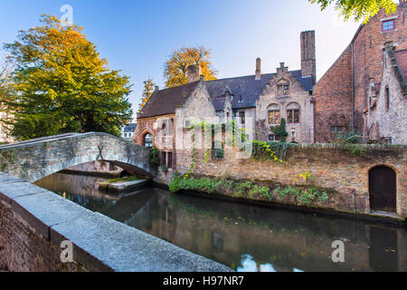 Bonifacius Bridge and looking onto The Church of Our Lady in the city of Bruges, Brugge, in West Flanders, Belgium Stock Photo