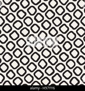 Vector Seamless Black and White Hand Drawn Rounded Rhombus Shapes Pattern Stock Vector