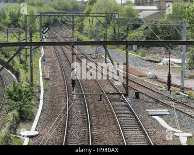 railway tracks electric junction Stock Photo