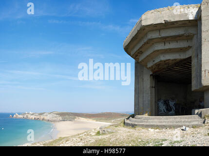 German casemate at the Pointe de Pen Hir, Finistere, France Stock Photo