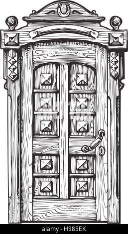 Hand drawn vintage door. Sketch vector illustration Stock Vector