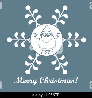 Christmas series: nice picture with Santa Claus in a snowflake in a linear style on a colored background. Stock Vector