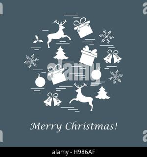 Vector illustration of different new year and christmas symbols arranged in a circle. Stock Vector