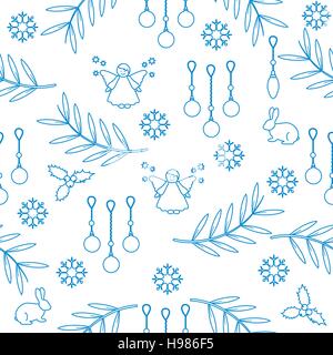 Winter seamless pattern with variety new year and christmas symbols. Christmas card template. Stock Vector