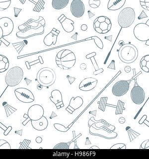 Seamless pattern on the sports theme. Vector illustration sports and fitness equipment. Series of Sporting Patterns. Stock Vector
