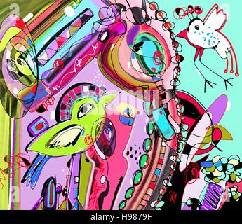 original unique abstract digital contemporary artwork poster wit Stock Vector