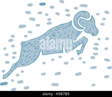 Watercolor style illustration of a ram goat jumping viewed from the side set on isolated background. Stock Vector